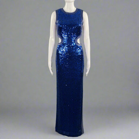 STAUD Size S Blue Polyester Blend Sequined Cutout Long Gown