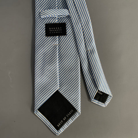 ROBERT TALBOTT Size White Light Blue Stripe Silk Tie