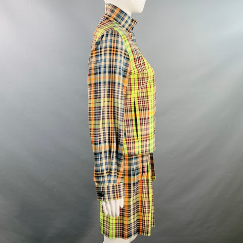 AKRIS Size S Multi Color Polyester Cotton Plaid Snaps Jacket Shorts Set