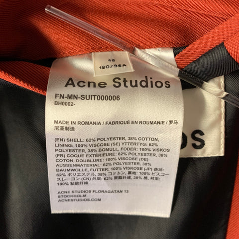 ACNE STUDIOS Size 38 Red Brick Polyester Cotton Notch Lapel Sport Coat