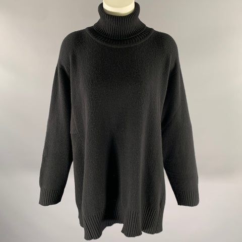 ESKANDAR Size M Black Cashmere Oversized Turtleneck Sweater
