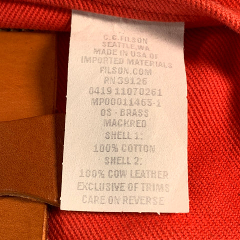 FILSON Red Tan Cotton Canvas Twill Leather Trim Tote Bag