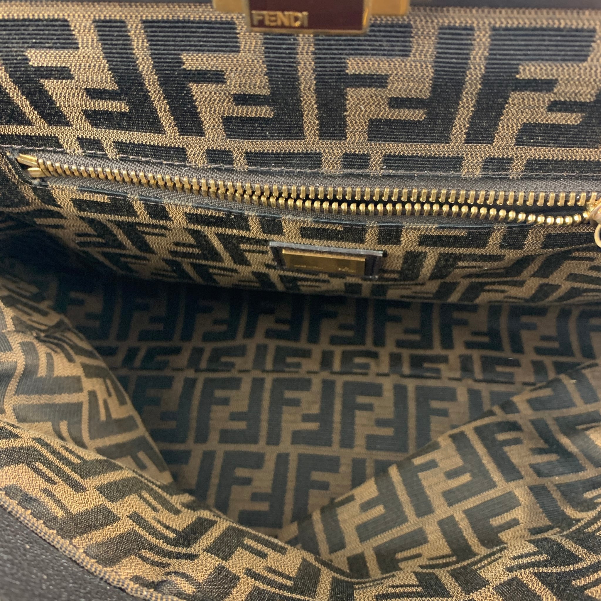 FENDI 2009 Brown Gold Ombre Leather Satchel Large Zucca Peekaboo