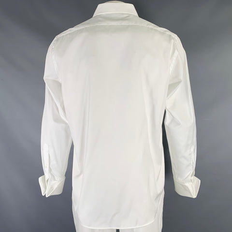Chemise en coton blanc à manches longues et poignets mousquetaires plissée SAKS FIFTH AVENUE Taille XL