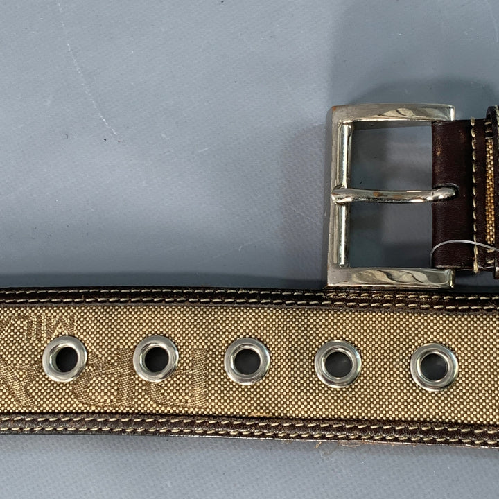 PRADA Size 38 Tan Brown Logo Canvas Leather Belt