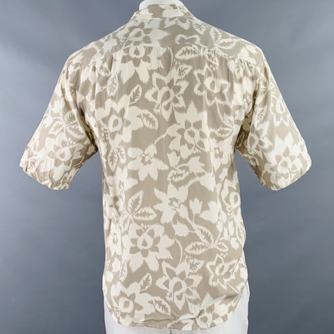 BYBLOS Size 46 Tan Cream Floral One Pocket Short Sleeve Shirt