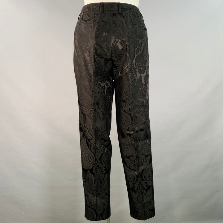 ETRO Size L Black Brocade Jacquard Flat Front Notch Lapel Pantsuit
