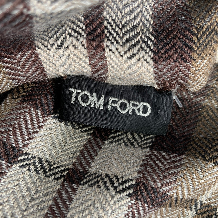 TOM FORD Brown Grey Plaid Cashmere / Silk Scarves