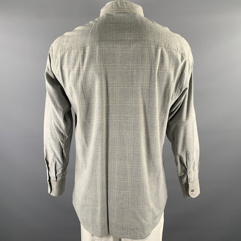 ERMENEGILDO ZEGNA Size XL Grey Plaid Cotton Button Down Long Sleeve Shirt