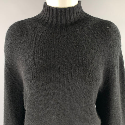 THE ROW Size L Black Cashmere Mock Neck Sweater