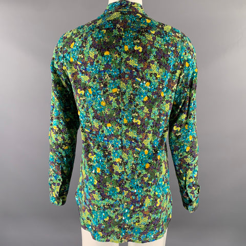 DRIES VAN NOTEN Size XS Green Blue Floral Viscose Sequined Long Sleeve Shirt