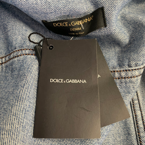 DOLCE & GABBANA Size XS Blue Multi-Color Cotton Feathers Denim Jacket