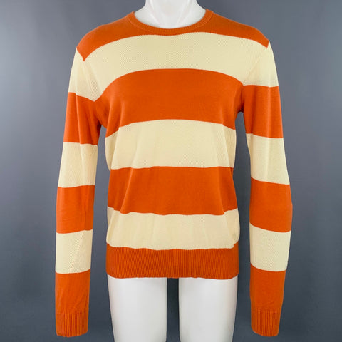 YMC Taille M Pull à motif rayé orange crème en coton mélangé