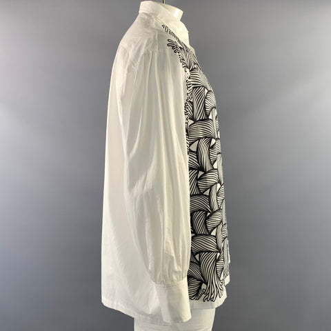CHRISTOPHER NEMETH Size L White Black Graphic Cotton Button Up Long Sleeve Shirt