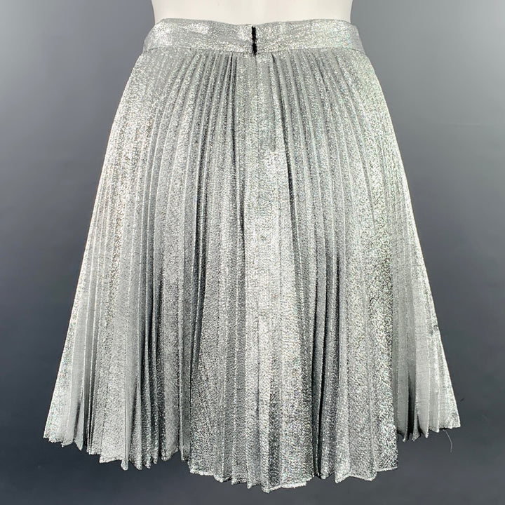 ZAC POSEN Size 2 Silver Polyester Blend Pleated Knee Length Skirt