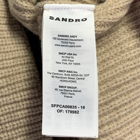 SANDRO Size M Beige Blue Mixed Fabrics Wool Blend Denim Jacket