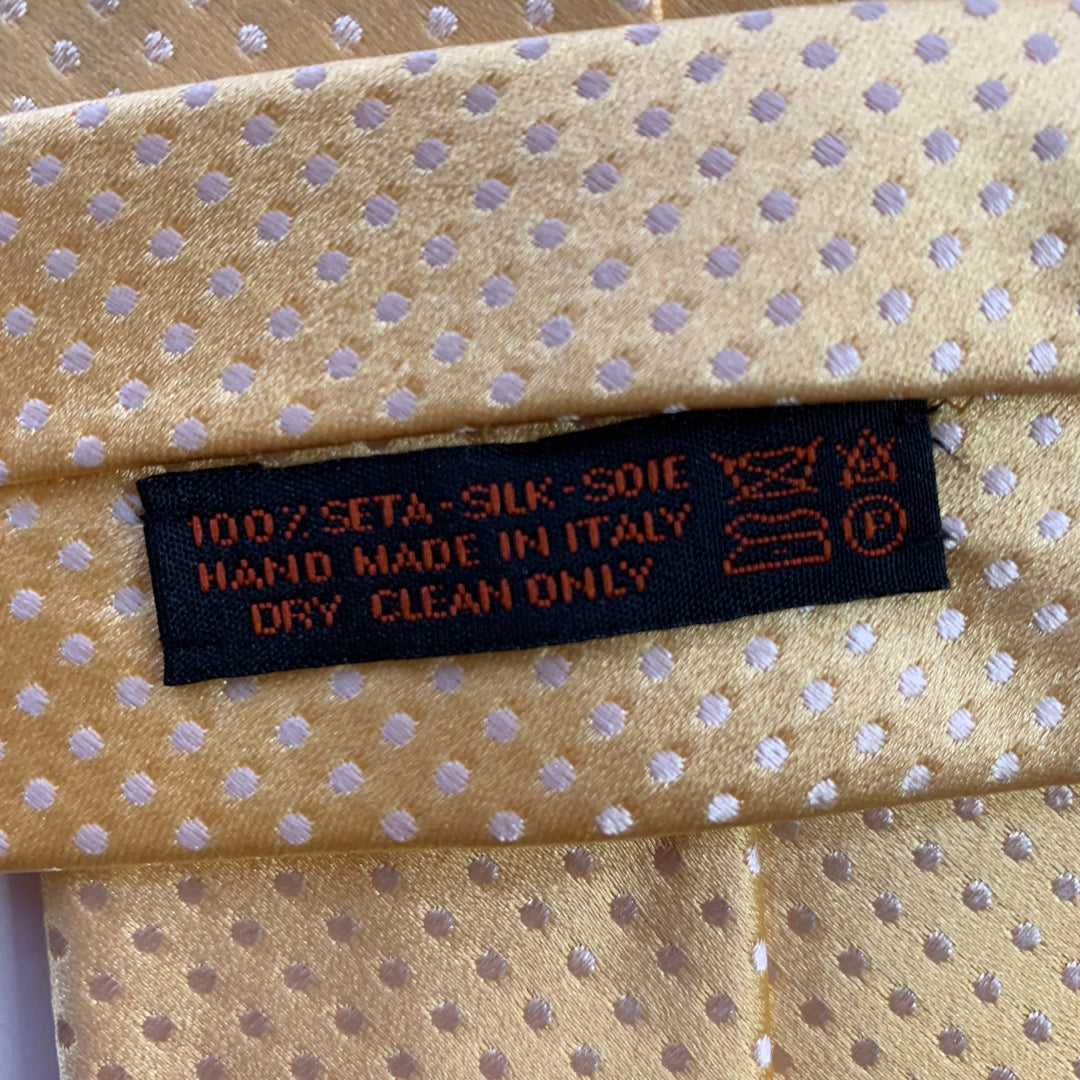 DOLCEPUNTA Yellow White Polka Dot Silk Tie