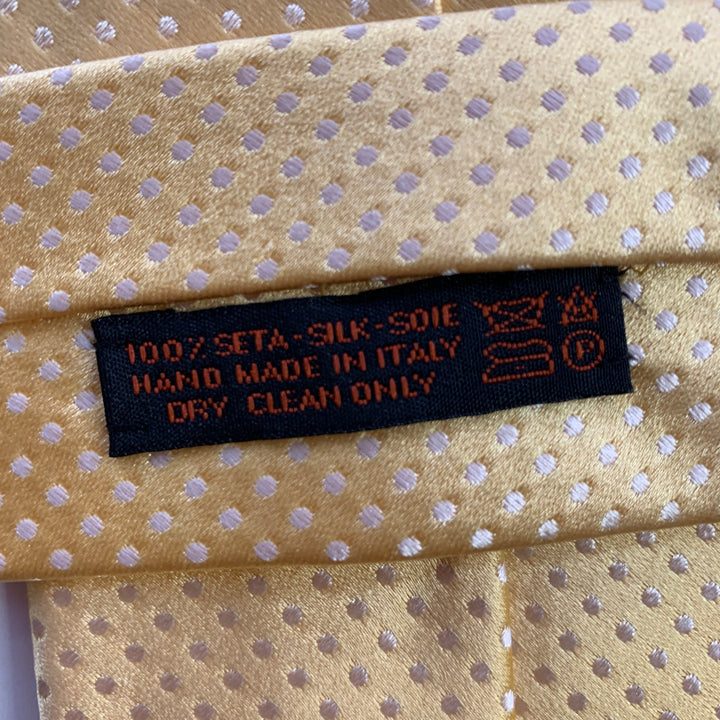 DOLCEPUNTA Yellow White Polka Dot Silk Tie