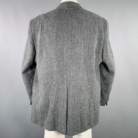 ORVIS Size 52 Grey Black Blue Herringbone Wool Notch Lapel Sport Coat