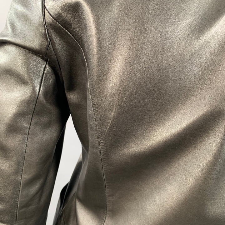 BALLY Size 12 Black Leather Hidden Buttons Jacket Blazer