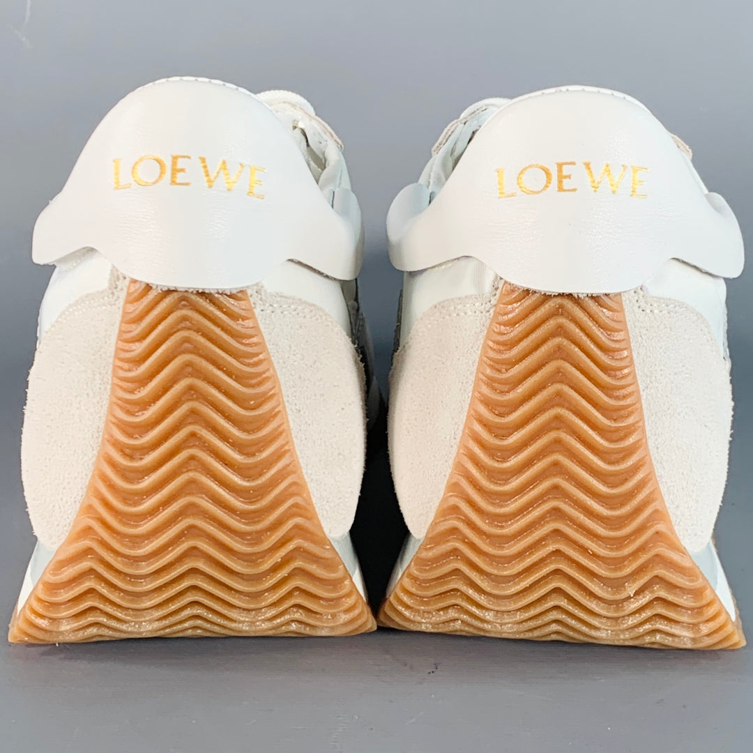 LOEWE Size 9 White Metallic Silver Nylon Suede Logo Sneakers