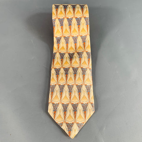 Cravate Ermenegildo Zegna en soie à motifs triangles abstraits beige et bleu