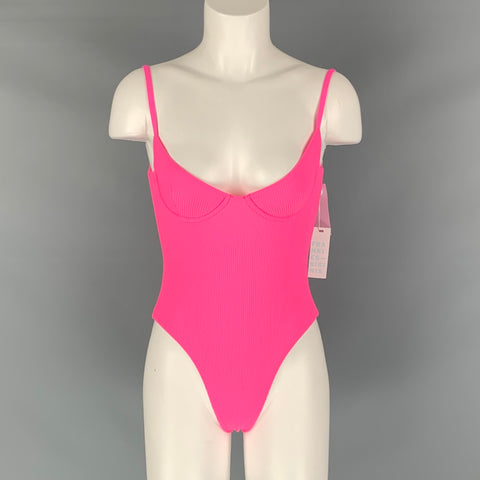 FRANKIES BIKINIS Size XS Pink Nylon Spandex Ribbed Swimsuit