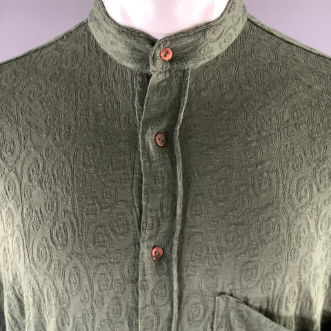 ACNE STUDIOS Size S Green Swirl Cotton Blend Band Collar Long Sleeve Shirt