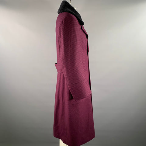PAUL SMITH Size 42 Burgundy Navy Houndstooth Wool Double Breasted Coat