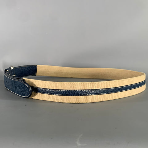 PRADA Navy Tan Pebble Grain Leather Belt