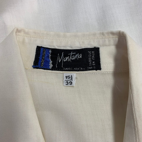 CLAUDE MONTANA Vintage Size S White Pleated Cotton Spread Collar Oversized Long Sleeve Shirt