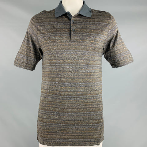 BUGATCHI UOMO Size L Grey Green Pattern Cotton Buttoned Polo