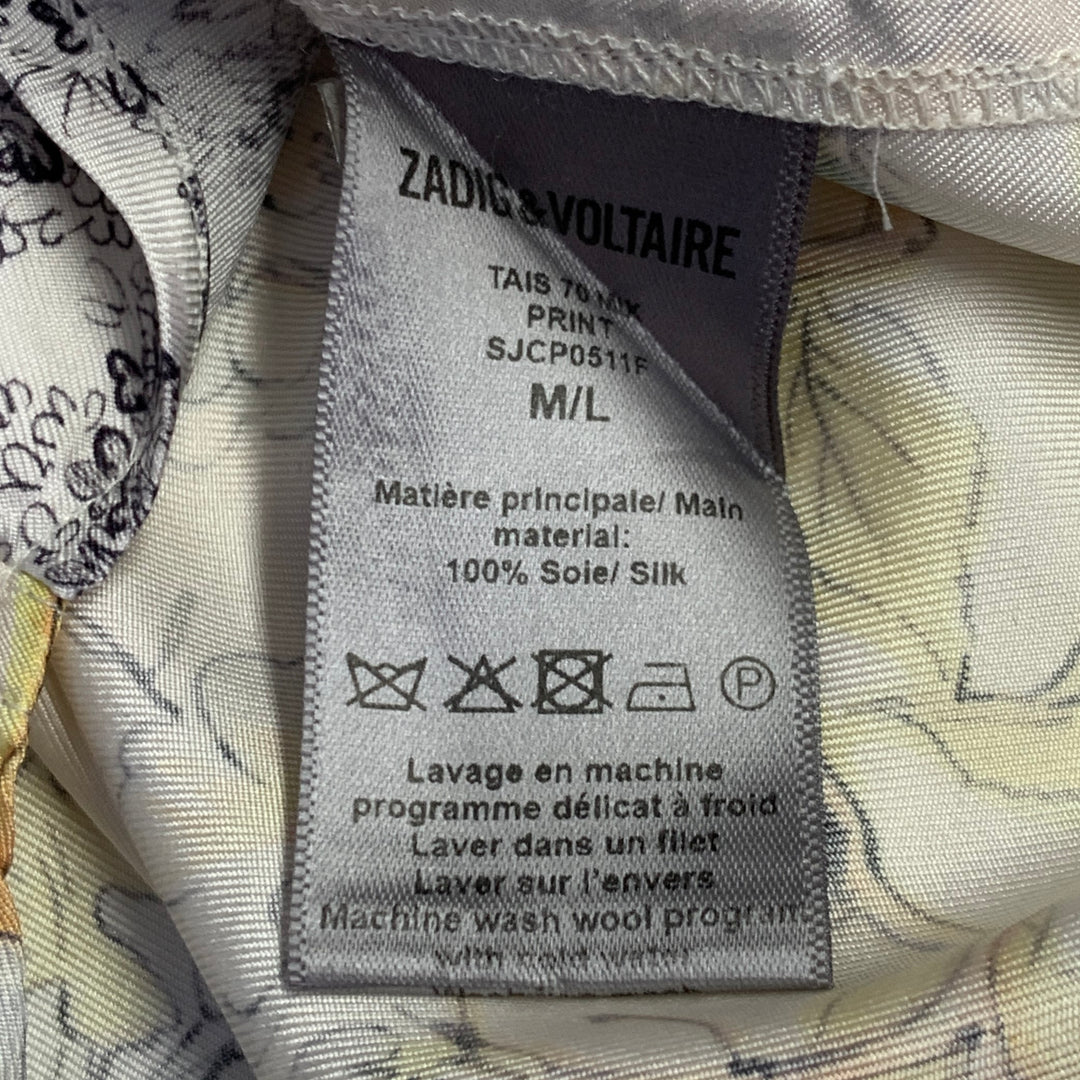 ZADIG & VOLTAIRE Size M Multi Color Silk Leopards Butterflies Print Button Up Shirt
