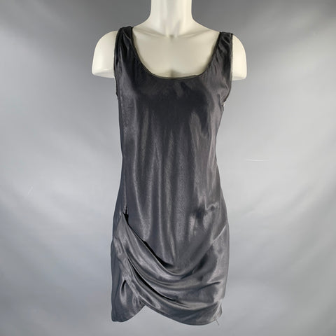 HELMUT LANG Size 2 Grey Triacetate Blend Draped Asymmetrical Dress