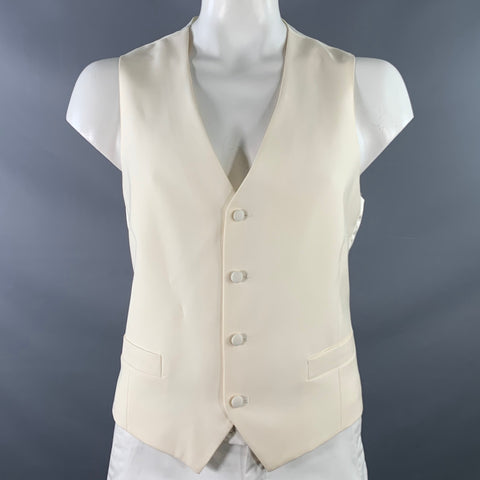 Gilet habillé vintage en laine crème, taille 46, coupe droite, deux poches