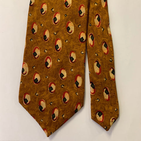 ERMENEGILDO ZEGNA Camel Red Black Geometric Silk Tie