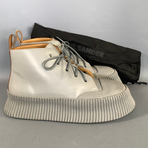 JIL SANDER Size 9 Grey Leather Lace Up Boots