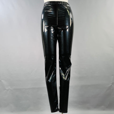 MSGM Size 10 Black Polyester Blend Faux Patent Leather Elastic Waistband Leggings