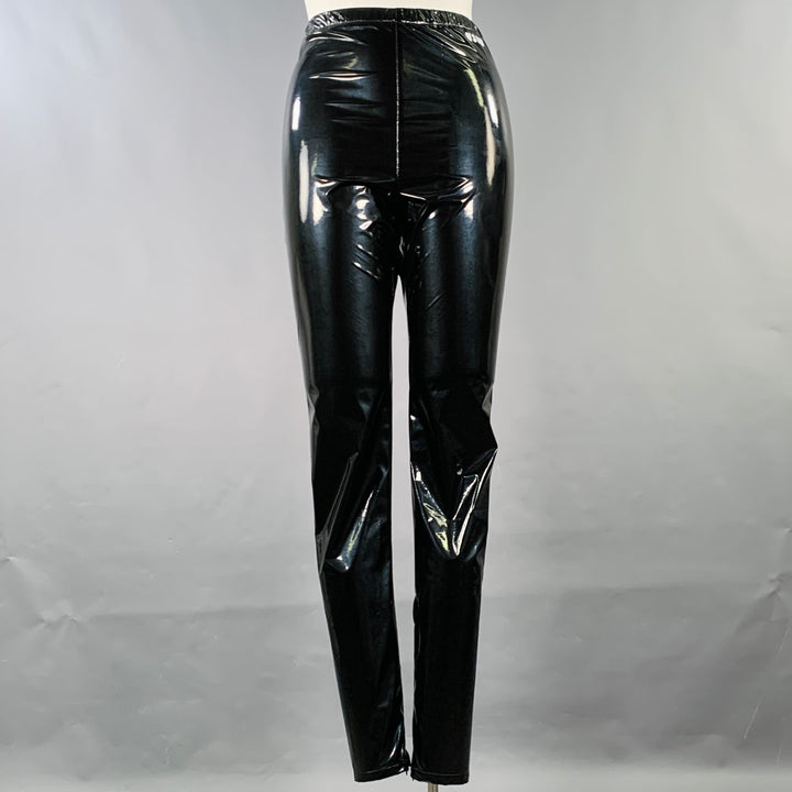 MSGM Size 10 Black Polyester Blend Faux Patent Leather Elastic Waistband Leggings
