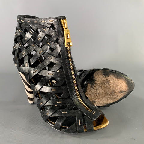 TOM FORD Size 7.5 Black Gold Leather Mixed Patterns Zip Up Boots