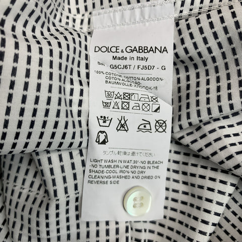 DOLCE & GABBANA Size M White Grey Dots Cotton Button Up Long Sleeve Shirt