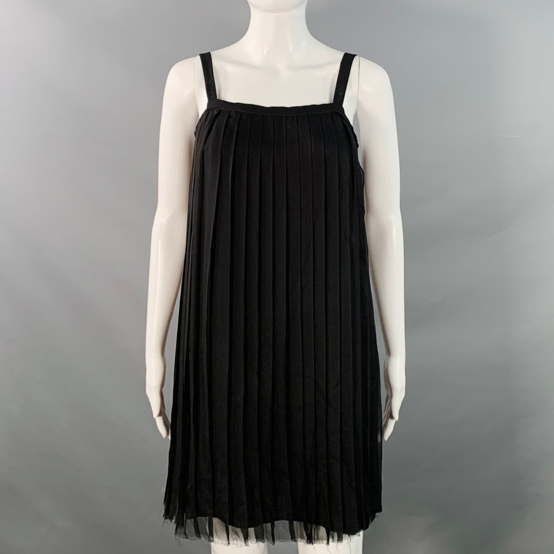 CHANEL Vintage 2008 Cruise Size S Black Silk Pleated Sleeveless Knee L Sui Generis Designer Consignment CHANEL Vintage 2008 Cruise Size S Black Silk Pleated Sleeveless Knee L Sui Generis Designer Consignment