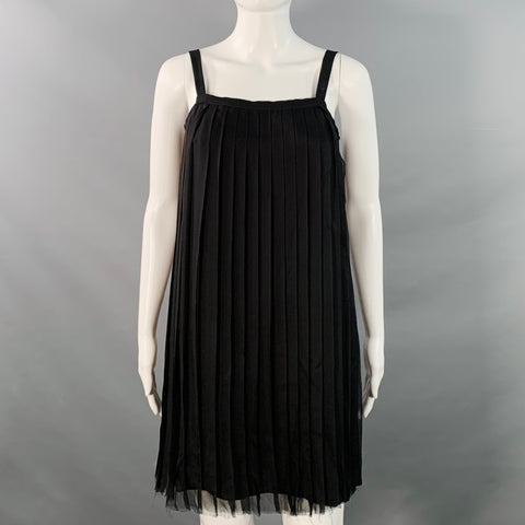 CHANEL Vintage 2008 Cruise Size S Black Silk Pleated Sleeveless Knee Length Cocktail Dress