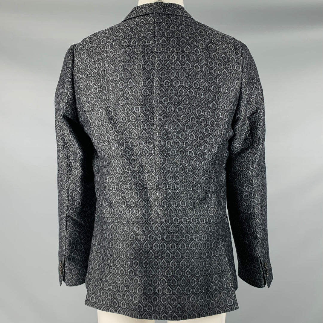 PAUL SMITH Size 40 Grey Black Jacquard Cotton Linen Sport Coat