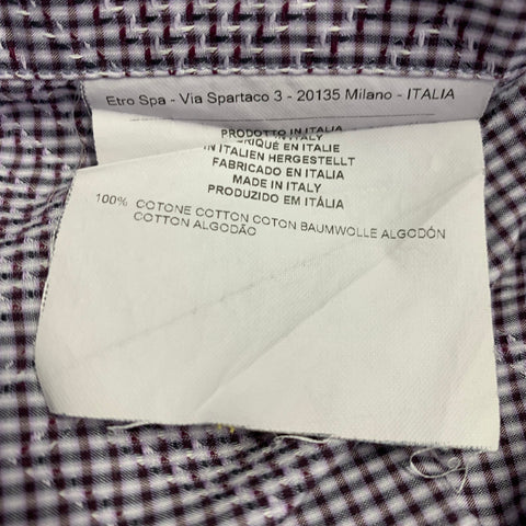 ETRO Size M Purple Checkered Cotton Button Up Long Sleeve Shirt
