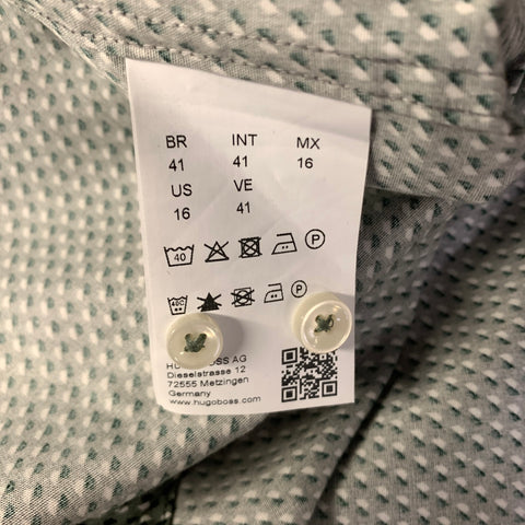 BOSS by HUGO BOSS Size L Green White Geometric Cotton Blend Long Sleeve Shirt