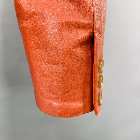 BALMAIN Size M Brown Cognac Sheepskin Leather Single Button Jacket