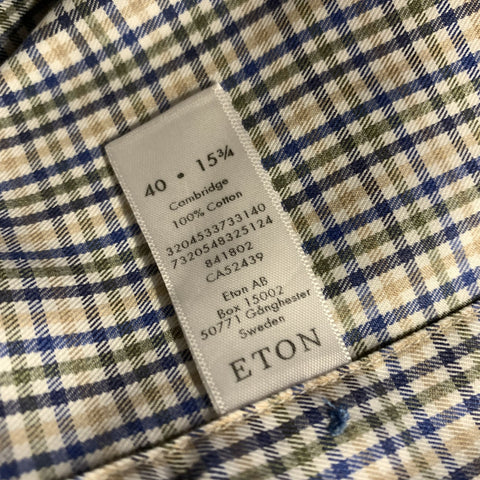 ETON Size 40 White and Multi Color Plaid Cotton Button Down Long Sleeve Shirt