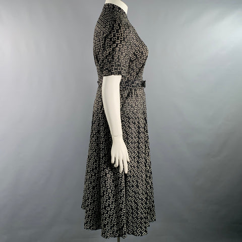 LAFAYETTE 148 Size L Black Cream Viscose Silk Rectangle Shirt Dress