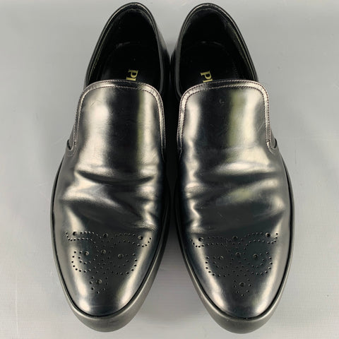 PRADA Size 9.5 Black Perforated Leather Slip On Loafers